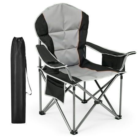 EDX Oversized Camping Folding Chair Heavy Duty Padded Chair with Cup Holder Storage and Cooler Bag 5000 LBS Steel Frame Portable for Outdoor Black