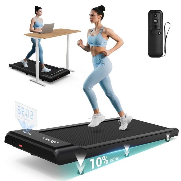 Dprodo 10% Incline Treadmill, Home Office Treadmill, 2.5 HP Under Desk Treadmill with LED Display and Remote Control, 265 lb Capacity
