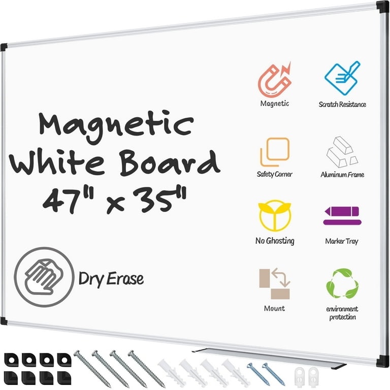AGCAN Dry Erase Board 47" x 35" Magnetic Whiteboard Large Marker Board 4'x3' Wall Mounted Whiteboard