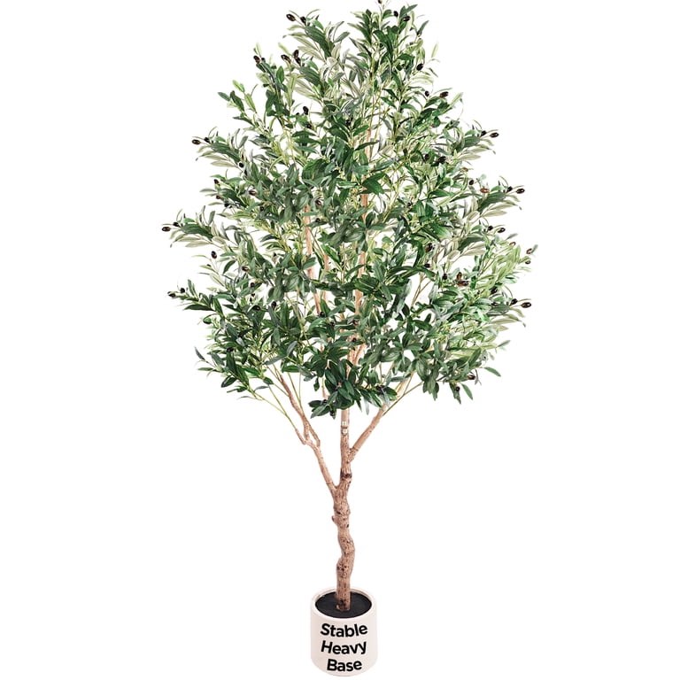 7 ft Artificial Olive Tree, 1800 Leaves with Animated Trunk and Realistic Fruit, Indoor Potted Fake Tree with Straight Basin for Home and Office Decoration