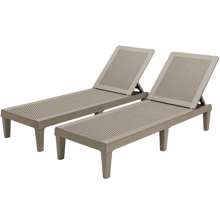 Devoko Set of 2 Outdoor Patio Chaise Lounge Chairs, Rattan Style, Multi-angle Adjustable Back, Light Brown