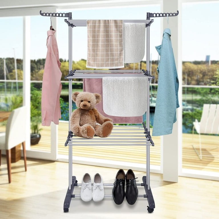 Flngr Drying Rack for Clothes  Foldable & Collapsible Drying Rack Free Standing Stainless Steel Laundry Drying Rack for Hangers  Garments  Towels and Clothing