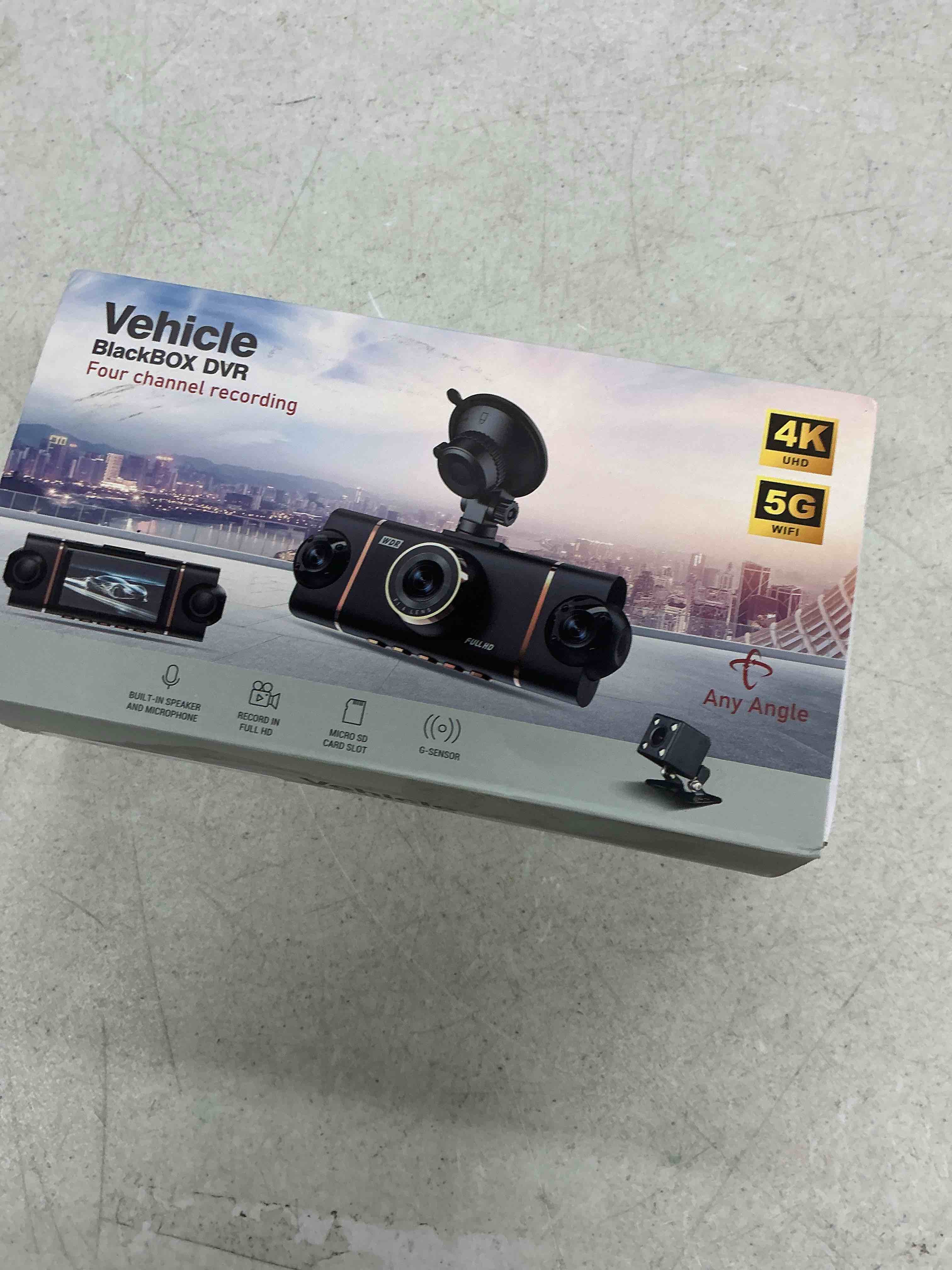 Condition photo showing Good Condition for 4k+1080p*3 fhd car camera, 4 channel 360° dash cam front rear inside & left right, 5ghz wifi & app control, 24h parking mode, g-sensor, 8 ir lamps night vision, loop recording, includes 64gb sd card