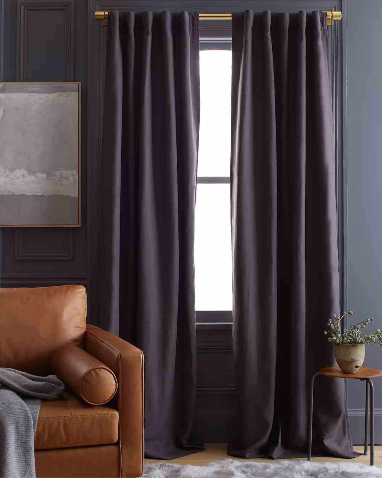 QUINCE European Linen Room Darkening Curtain - Single Panel, 96x84, Storm