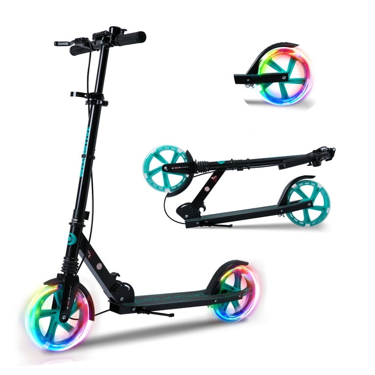 Welmotive Kick Scooter for Kids Ages 6+ Teens & Adults, with front handbrake and Rear Brake, and Adjustable Handlebars, Big Sturdy PU flash Wheels Great Gift & Toy