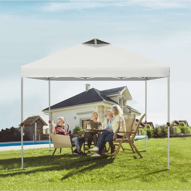 Summit Living 10 x 10 ft Pop-up Canopy Tent Straight Legs Instant Canopy for Outside with Wheeled Bag - White