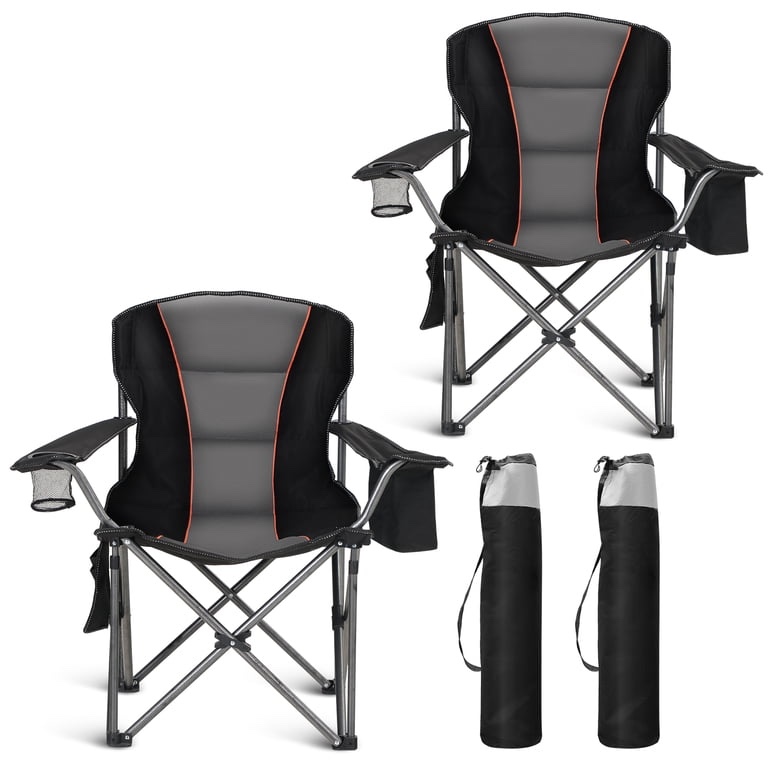 Sophia & William 2 Pack Oversized Camping Chair Heavy-Duty Steel Frame Supports 450Lbs, Foldable Outdoor Lawn Chair with Cup Holder for Backyard & Camping, Black
