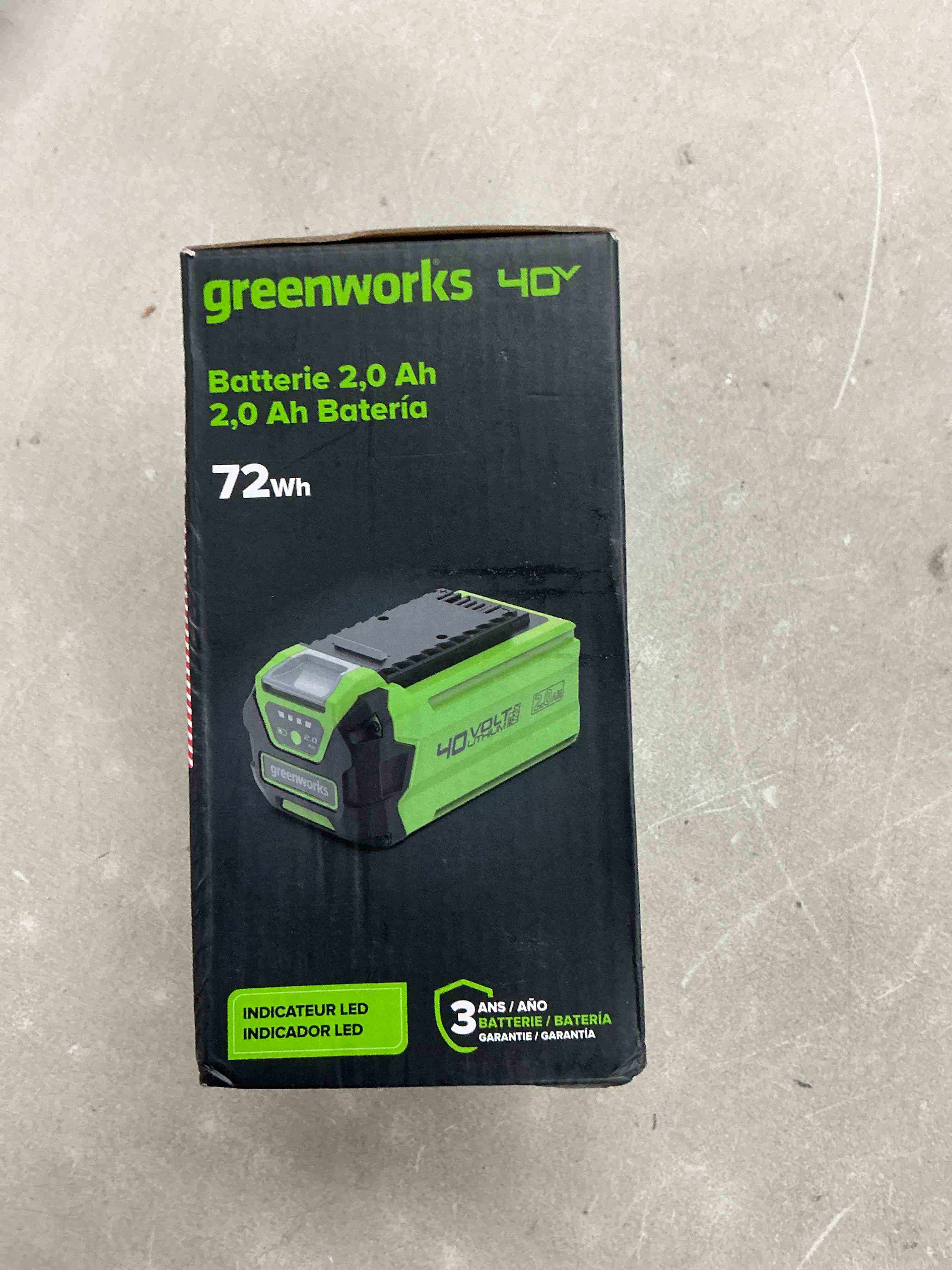 Condition photo showing Good Condition for greenworks 40v 2.0ah lithium-ion battery (genuine greenworks battery / 75+ compatible tools) 40v 2.0ah battery