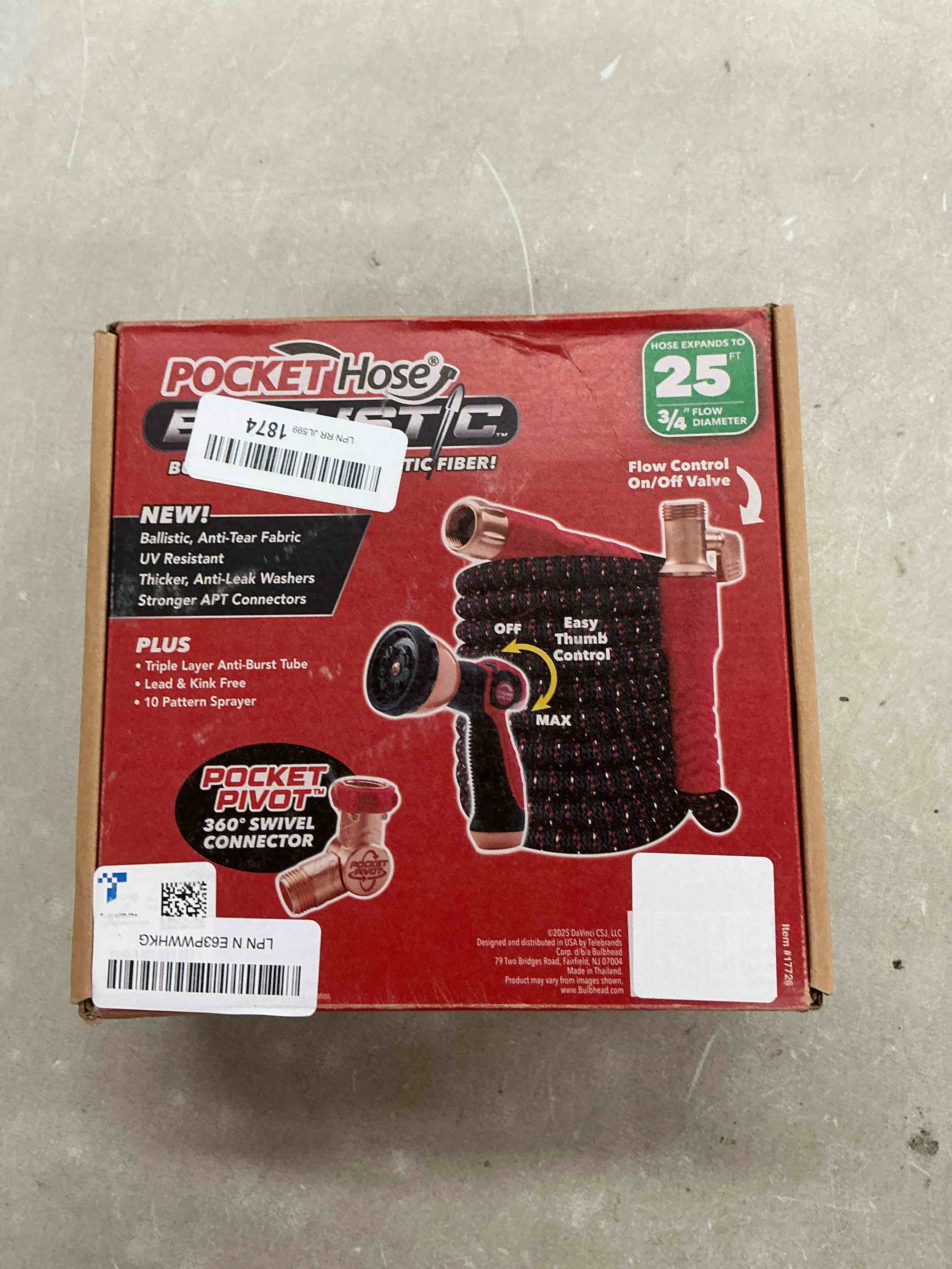 Condition photo showing Good Condition for pocket hose 25 ft copper head hose, pocket pivot, no tangles, anti-burst | anti-burst sleeve reinforced with bulletproof fiber, 360° swiveling pocket pivot connector, lightweight compact design