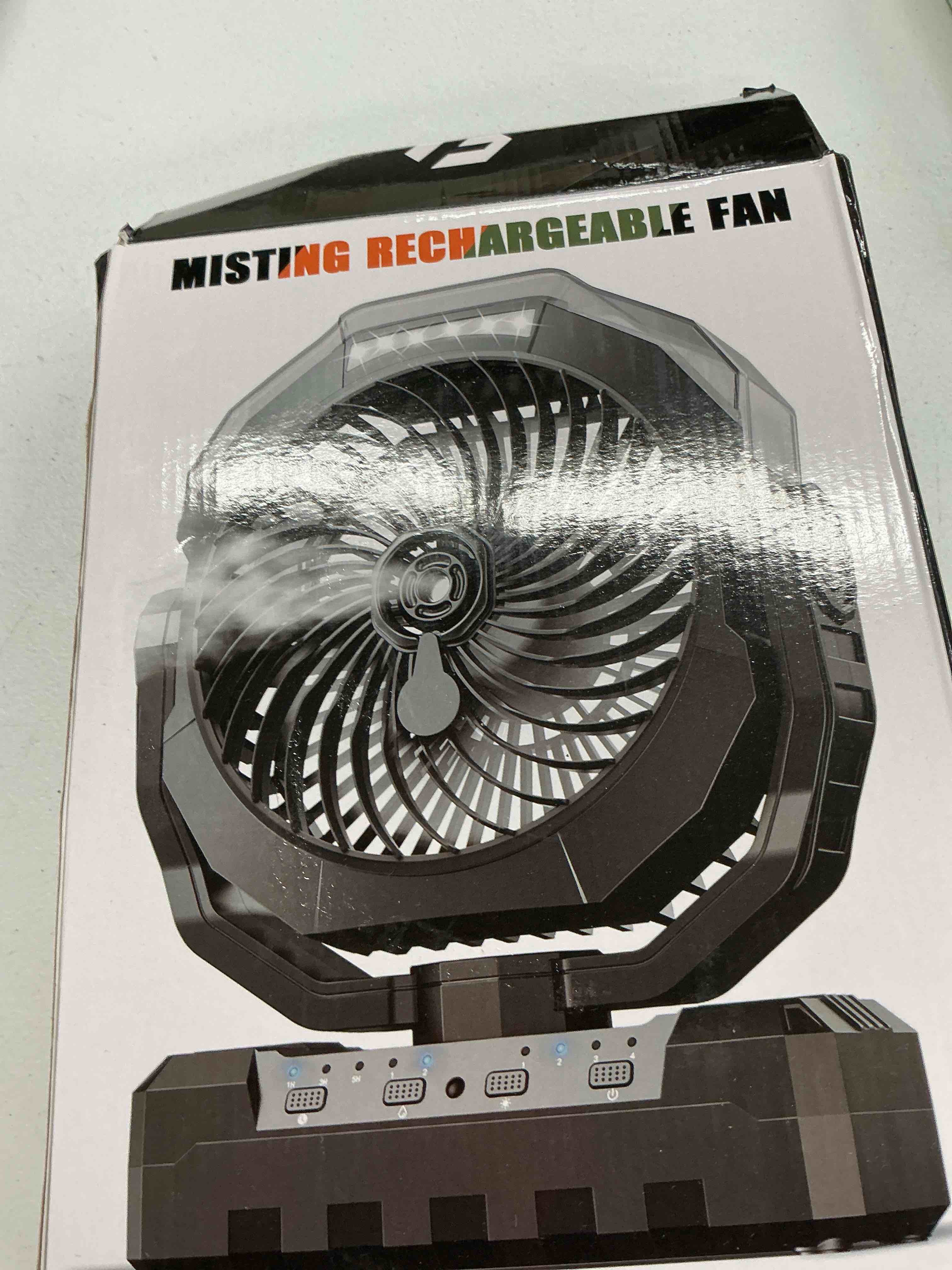 Condition photo showing Good Condition for portable misting fan, 36000mah rechargeable battery powered camping fan with 460ml tank & 6.6ft mist, 4 speeds 2 light modes for outdoor patios travel jobsite beach summer essentials - black