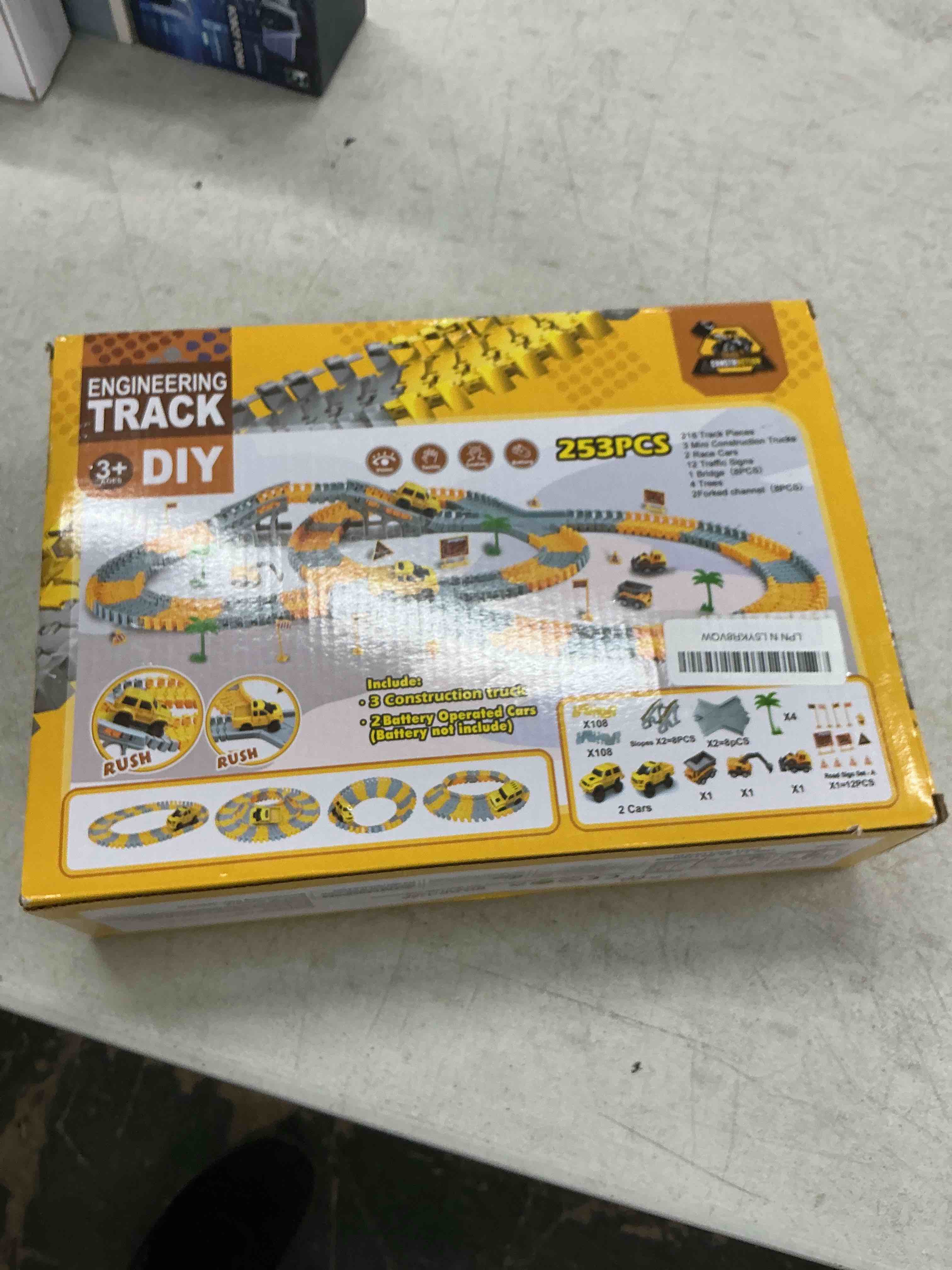 Condition photo showing Good Condition for kids toys 253 pcs construction race tracks toy for 3 4 5 6 7 8 year old boys girls, 5 pcs construction truck car and flexible track play set create a engineering road games toddler toys birthday gifts