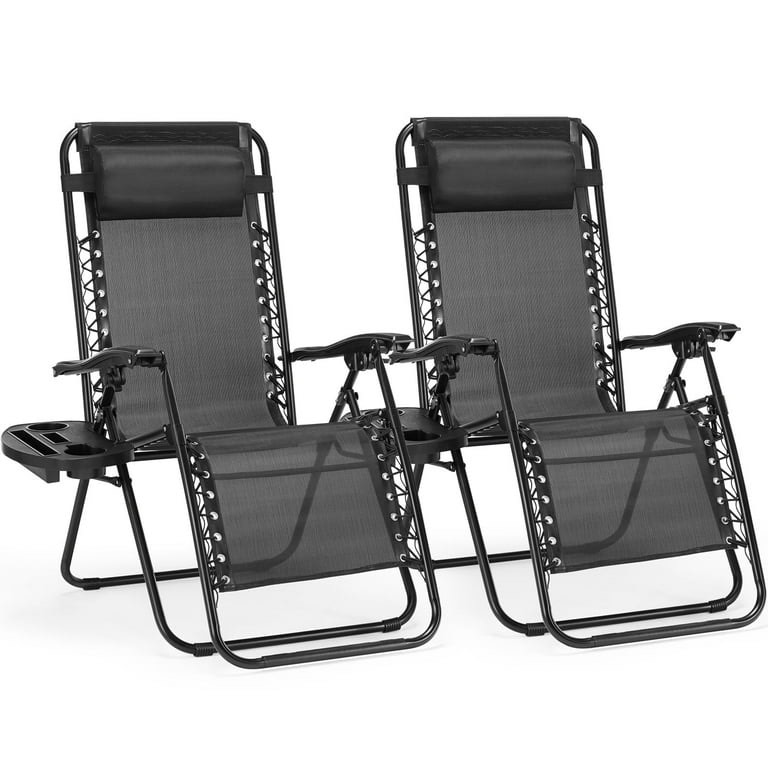 CONCETTA 2 Zero Gravity Lounge Chairs, Foldable Reclining Camping for Patio, Lawn, Beach, Black