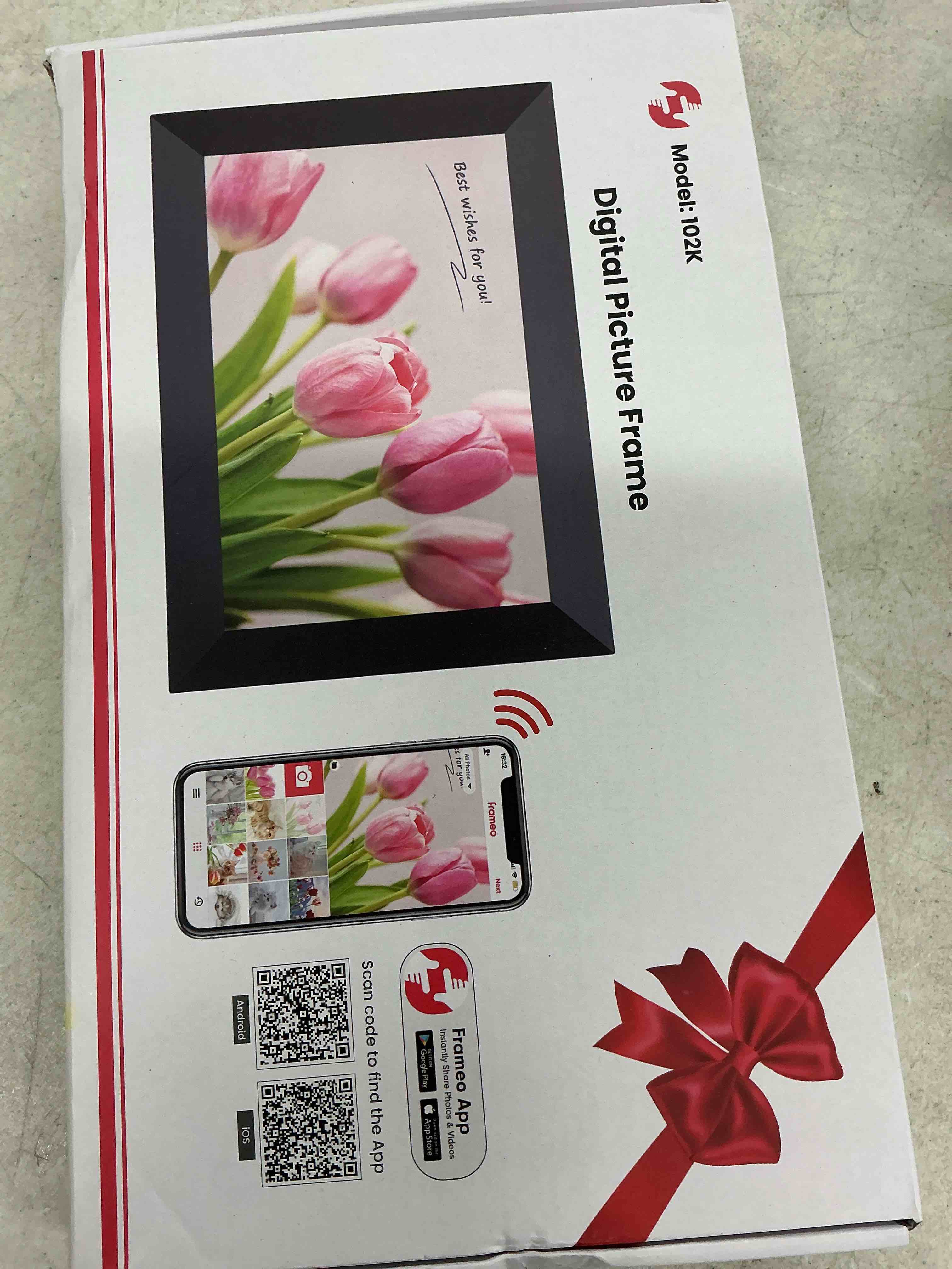 Condition photo showing Good Condition for frameo 10.1 inch wifi digital picture frame, smart cloud electronic photo frame with hd ips touch screen slideshow 32gb memory auto-rotate wall mount, share photos/videos from phone - gifts for mom 10.1" classic black