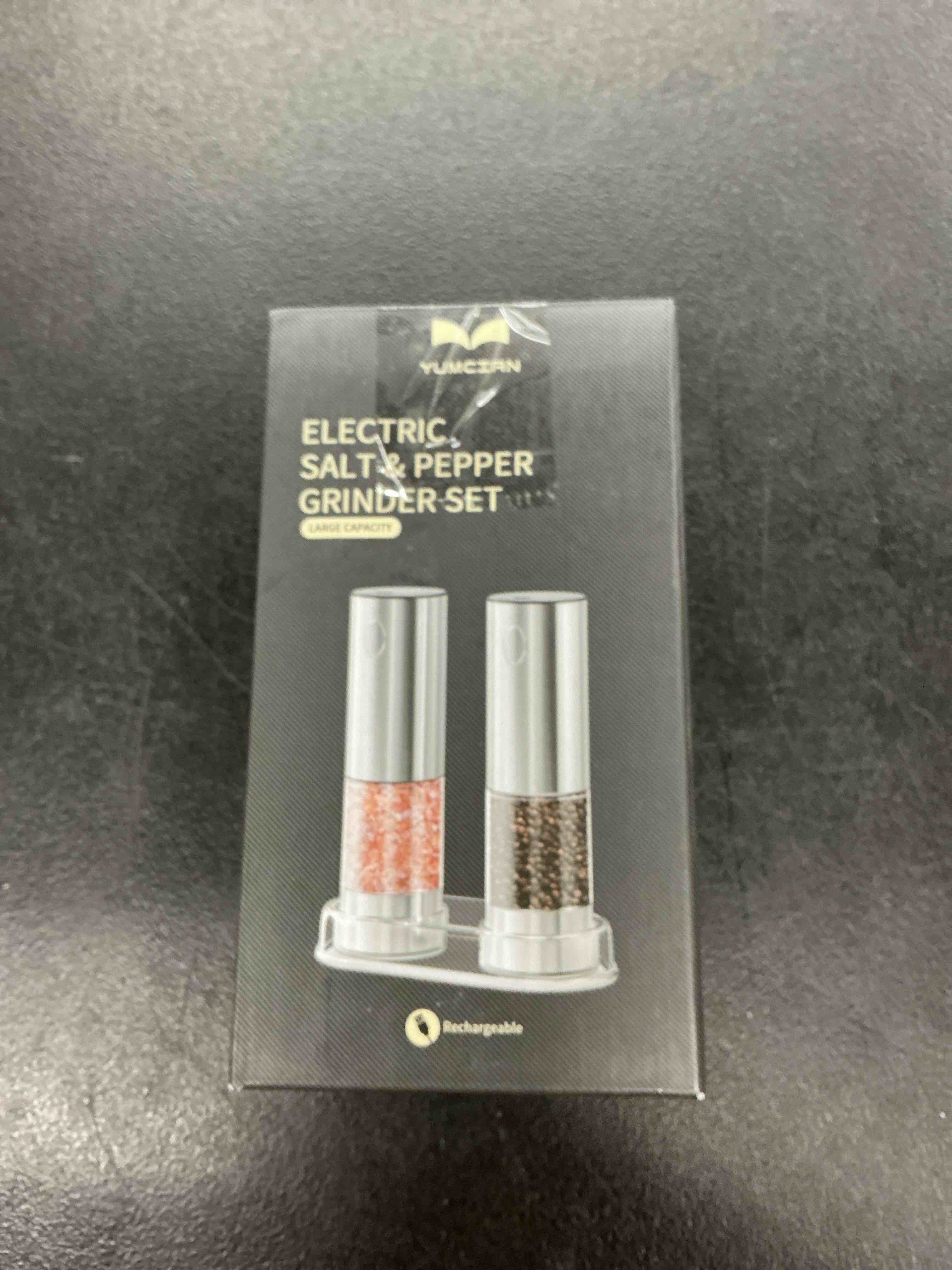 Condition photo showing Good Condition for electric salt and pepper grinder set rechargeable, yumcian automatic shakers set with adjustable coarseness and led light, stainless steel mill set, upgraded larger capacity