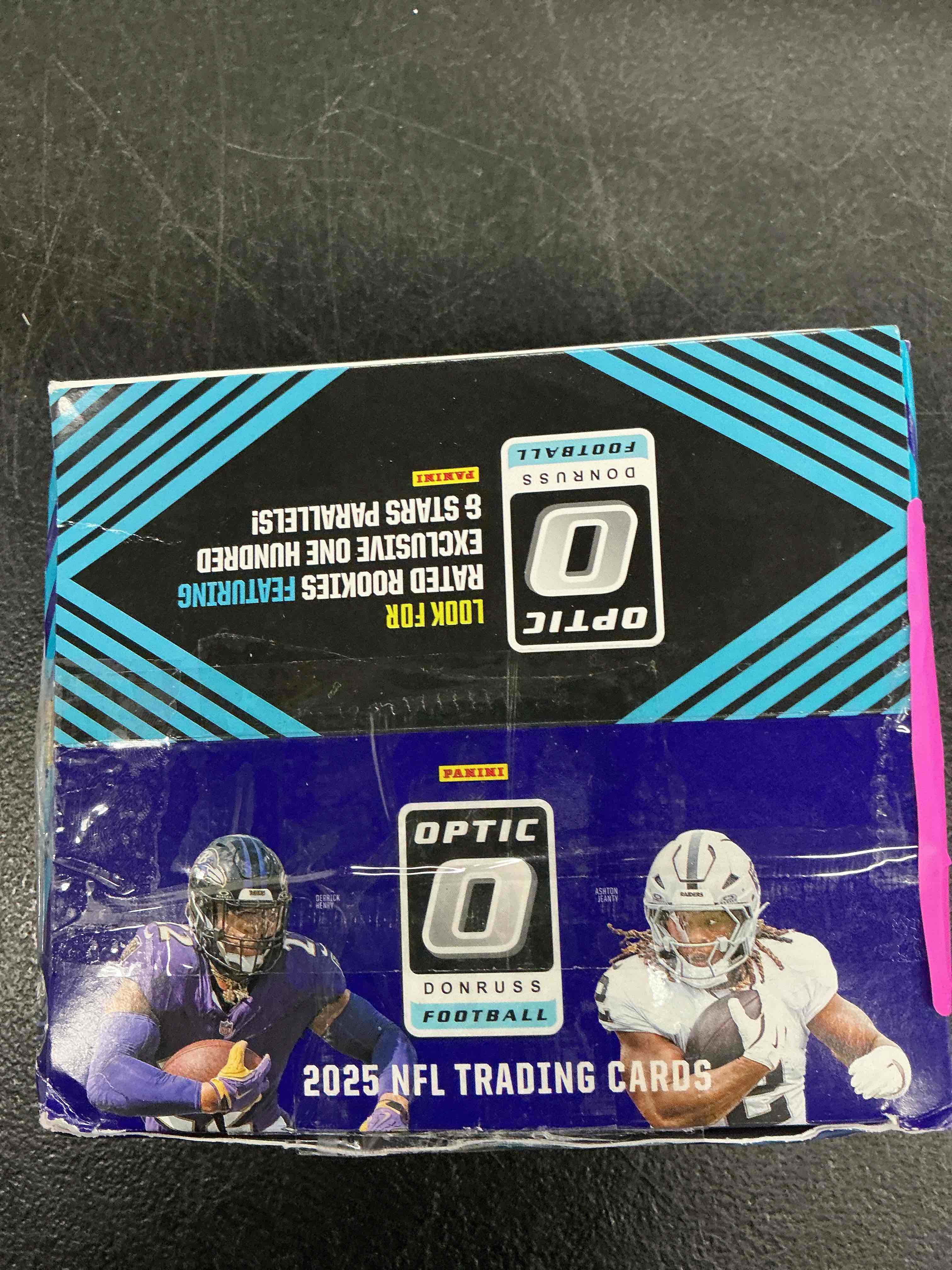 Condition photo showing Good Condition for 2025 donruss optic football huge sealed 20 pack retail box with (80) cards!
