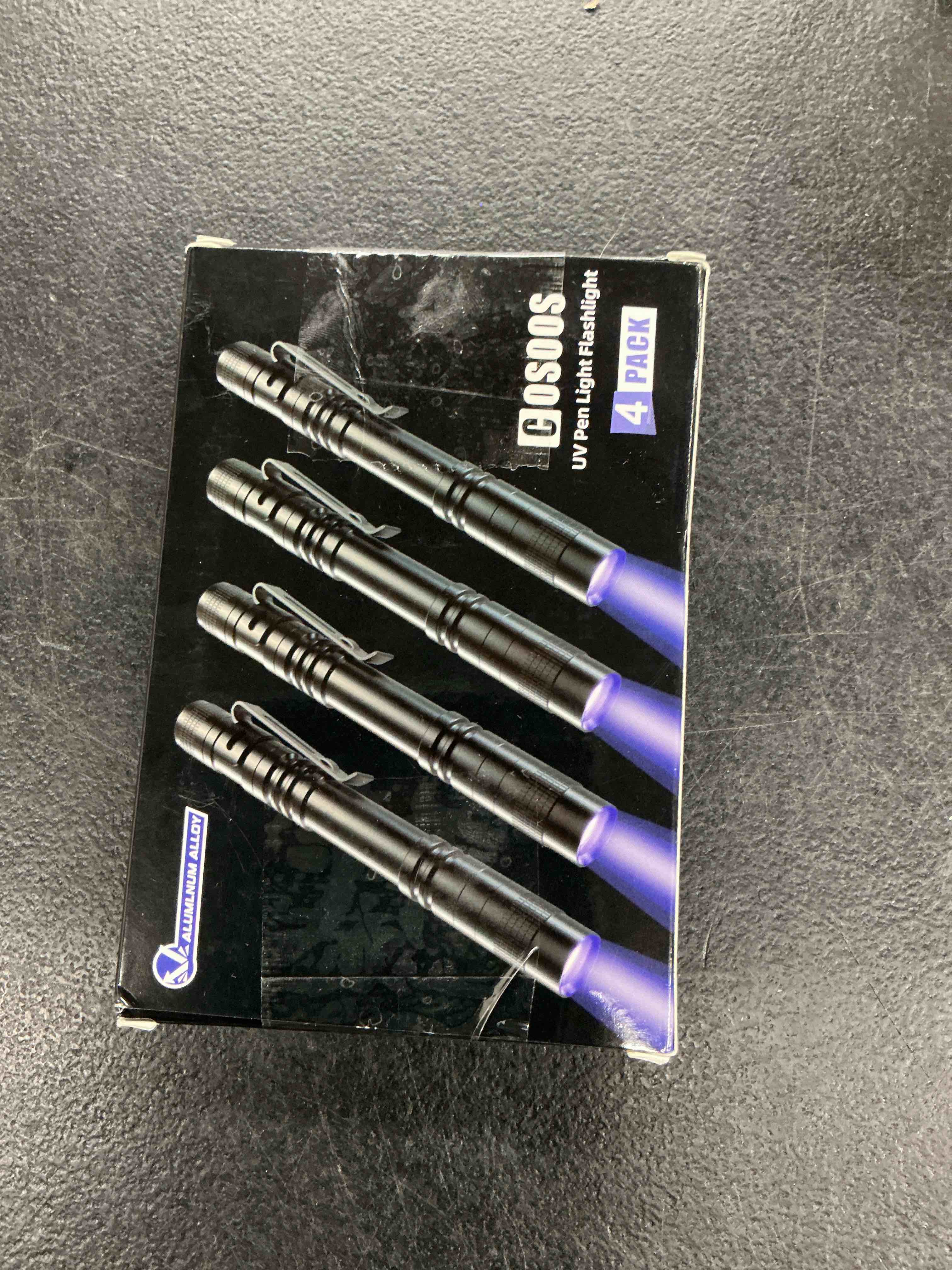 Condition photo showing Good Condition for cosoos uv black light flashlights, 4 pack 395nm mini pen lights with clip, waterproof ultraviolet flashlights for ac leak, pet urine, scorpion, hotel inspection, dry stain and bed bug detection black 4 pack