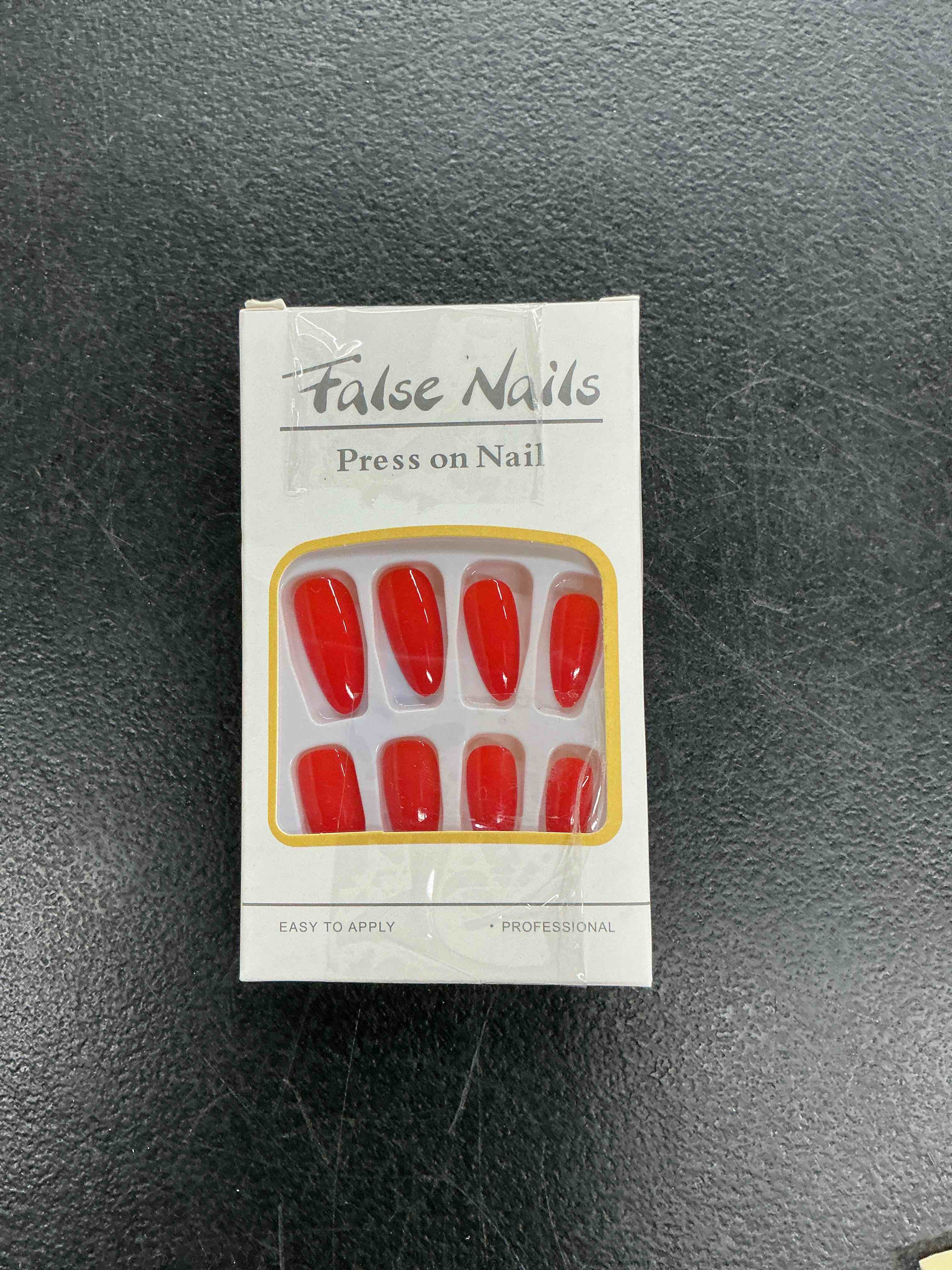 Condition photo showing Good Condition for kqueenest light red press on nails medium stiletto almond, glossy acrylic nails press on, bright solid color full cover medium fake nails set, stick on nail for women finger wear in 24 pcs glossy vivid red