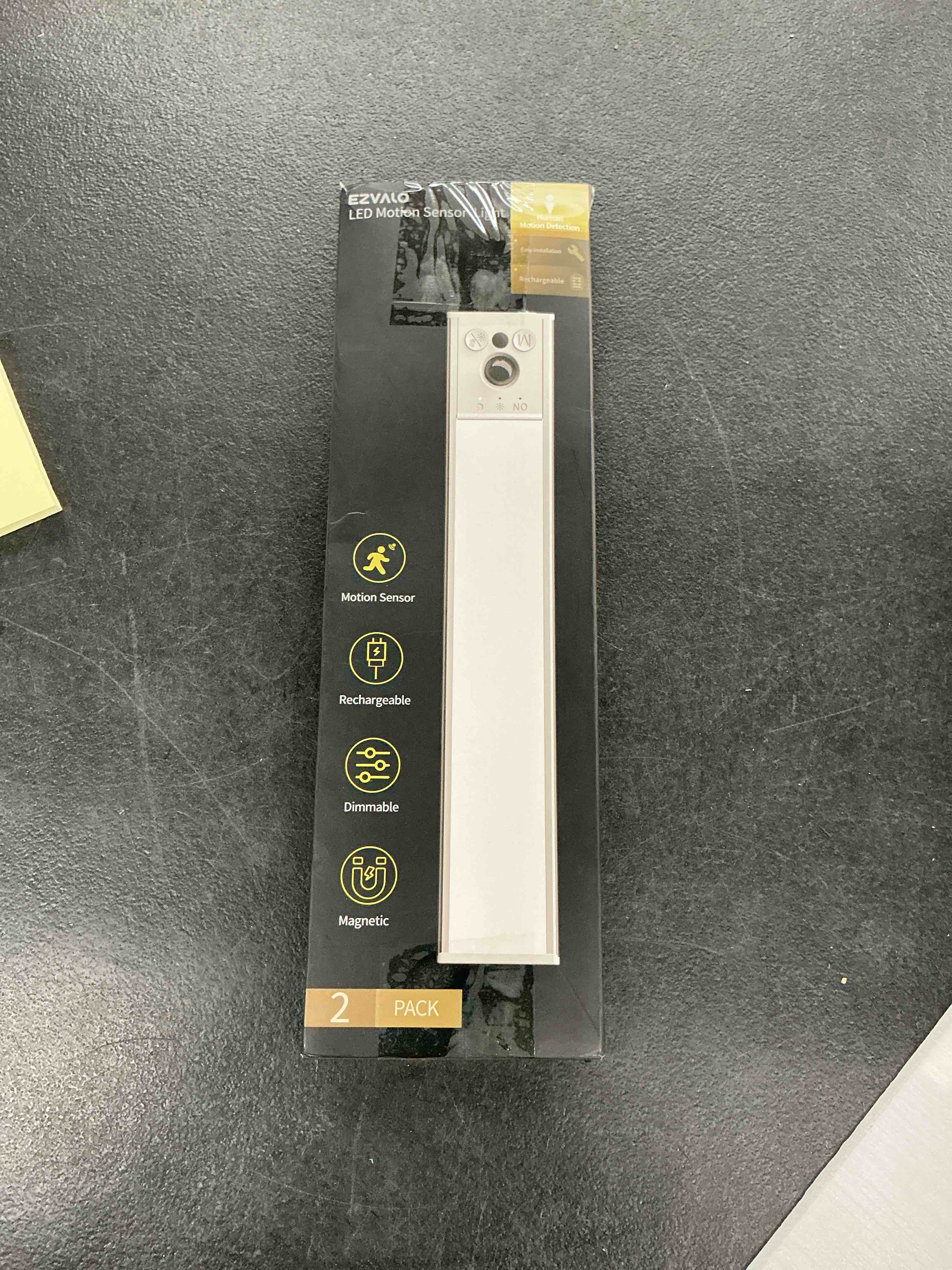 Condition photo showing Good Condition for ezvalo 10inch under cabinet lighting, led motion sensor light indoor, 2400mah usb rechargeable closet lights, dimmable & magnetic wireless under counter lights for kitchen, pantry, stairs (2 pack) white light 10inch