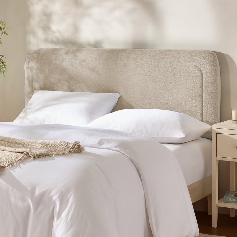 Virtu Queen Headboard No Tools Required Peel and Stick Upholstered Boucle Bed Headboard Only, Beige