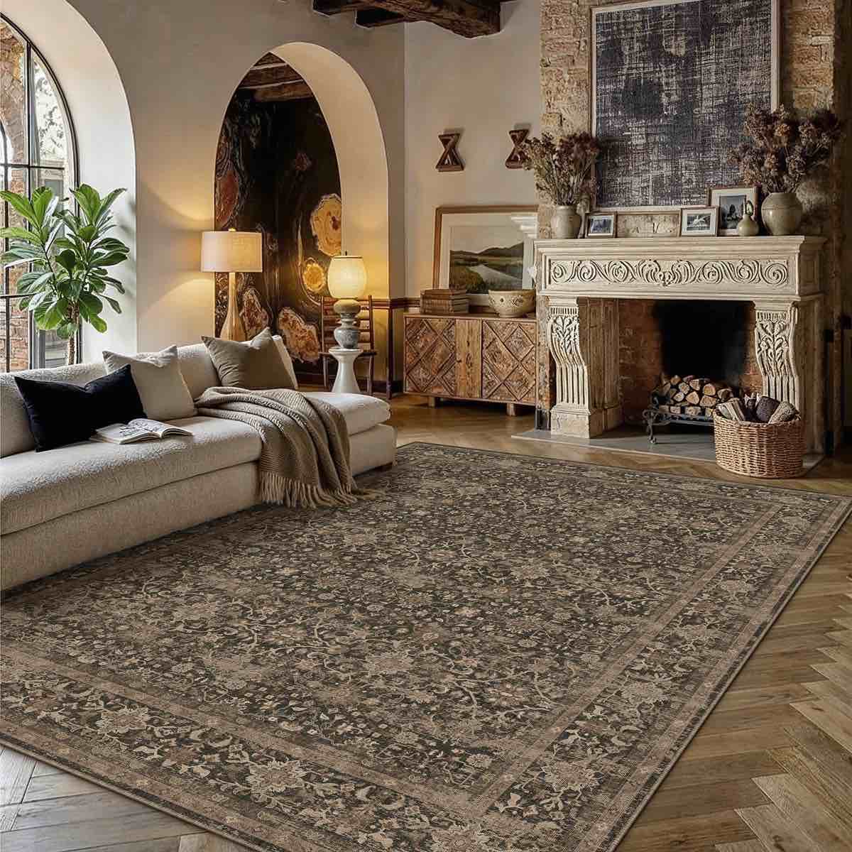 Isla Vintage Oriental Machine Washable Area Rugs With Non-Slip Backing 5’X7’