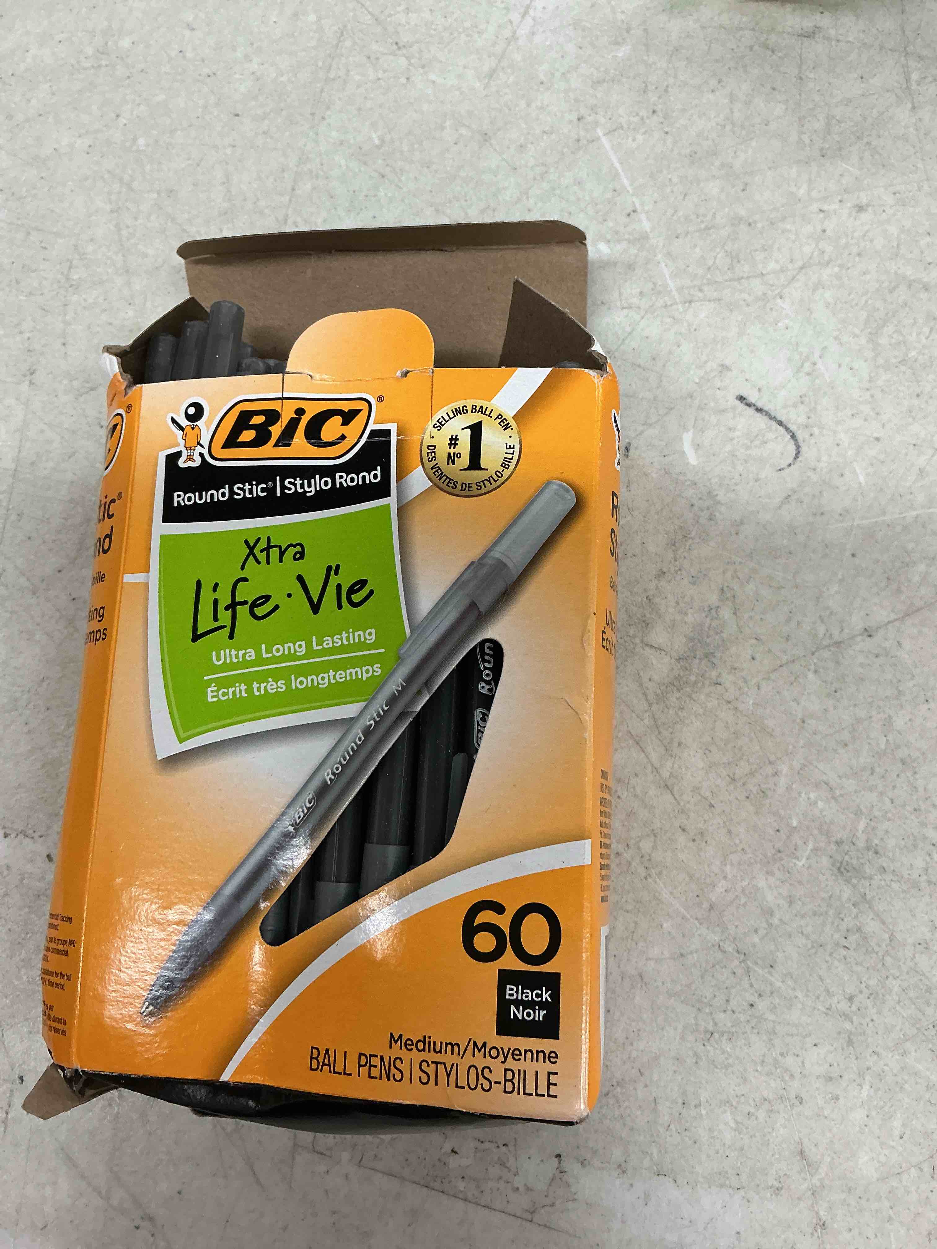 Condition photo showing Good Condition for bic round stic xtra life ballpoint pen, ultra long lasting and consistent ink flow, 50 count in black ink black 60 count (pack of 1)