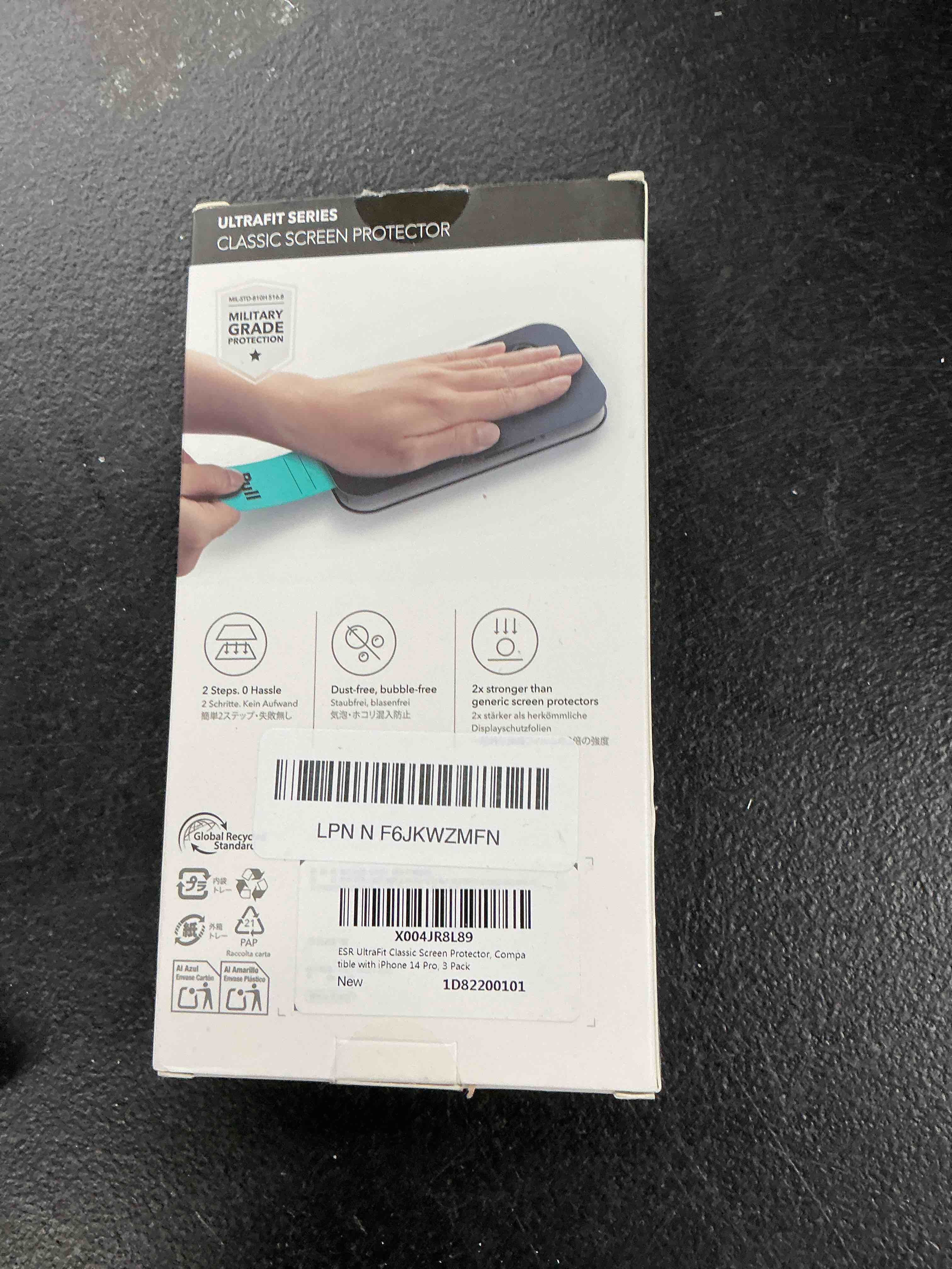 Condition photo showing Good Condition for esr 3 pack for iphone 14 pro screen protector, military grade shatterproof, 9h hardness, full coverage tempered glass with ultrafit tray iphone 14 pro 6.1 inch