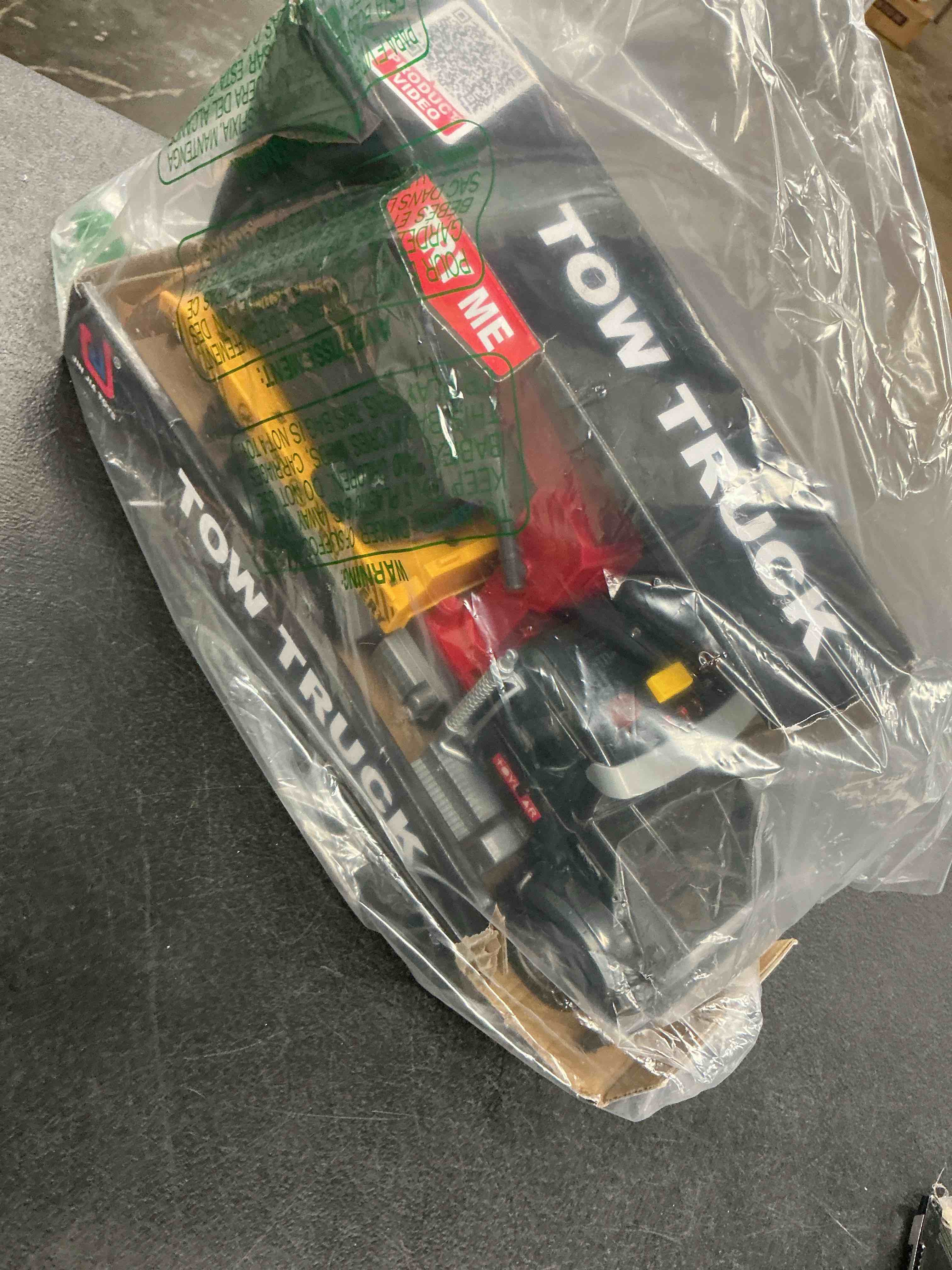 Condition photo showing Good Condition for kids tow truck toy for 3 4 5 6 7 year old boys, 12" large rescue tow truck with lights, sounds, durable toy transport trucks for boys age 3-5 4-7, crane vehicle birthday gifts 12" large tow truck toy
