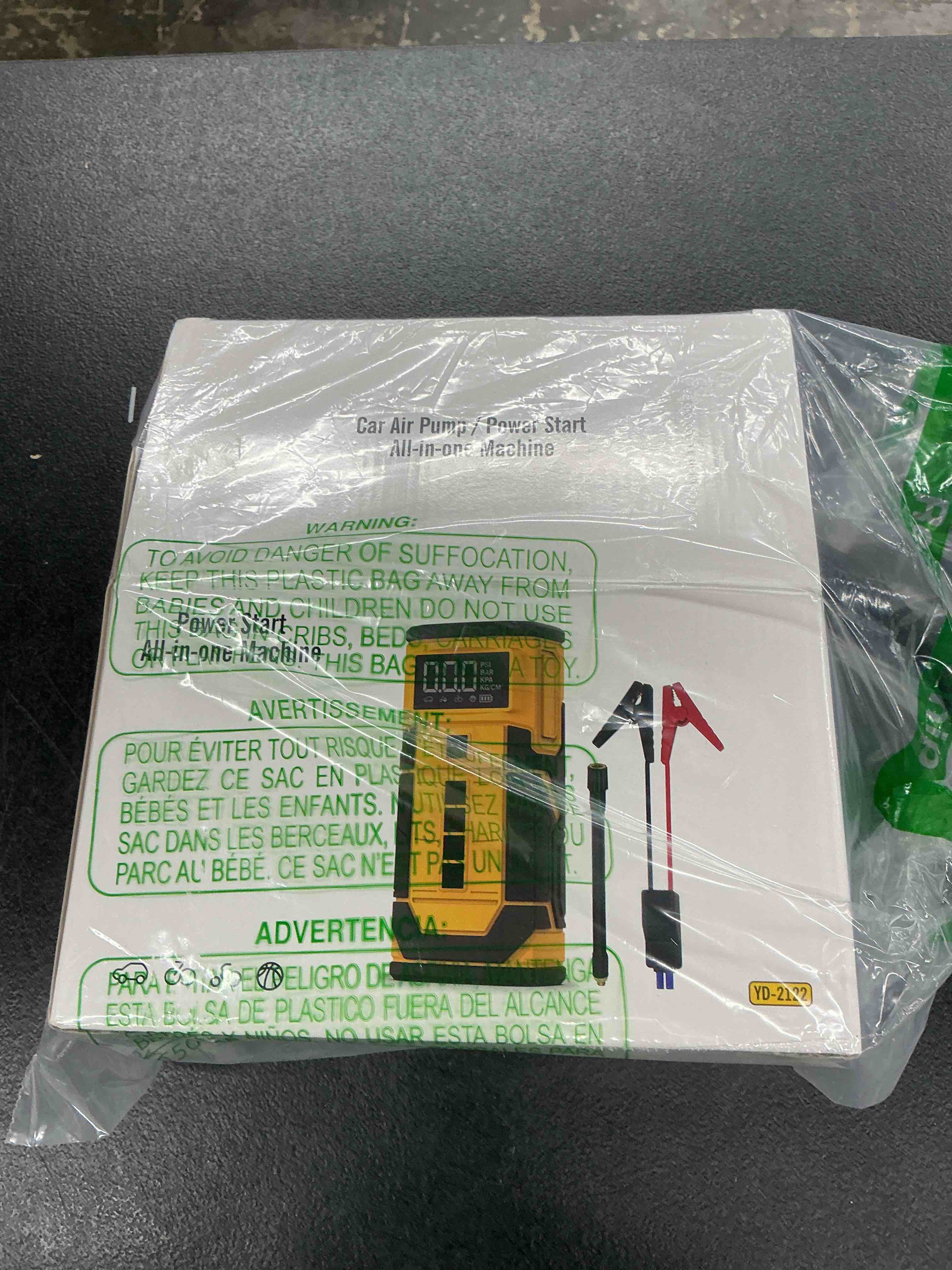 Condition photo showing Good Condition for car jump starter with air compressor, 3000a car battery jumper starter portable (9.0 gas/6.5l diesel) with 150psl digital tire inflator portable car jump box with jumper cables, charger, led light