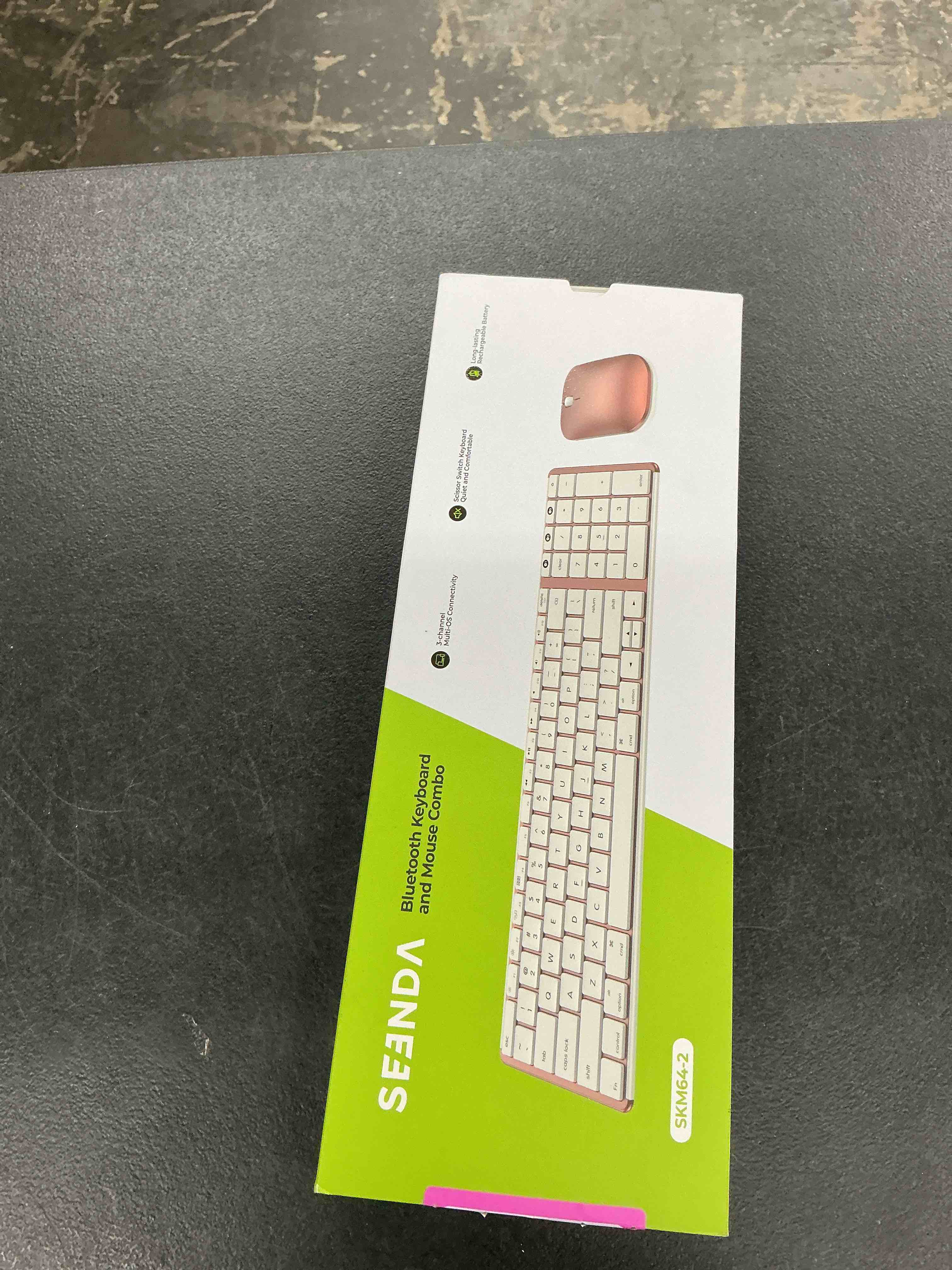 Condition photo showing Good Condition for seenda bluetooth keyboard and mouse combo for mac, skm64-2 rechargeable silent wireless keyboard mouse compact slim, 3 multi-device connection, compatible for mac macbook pro/air ipad, white rose gold
