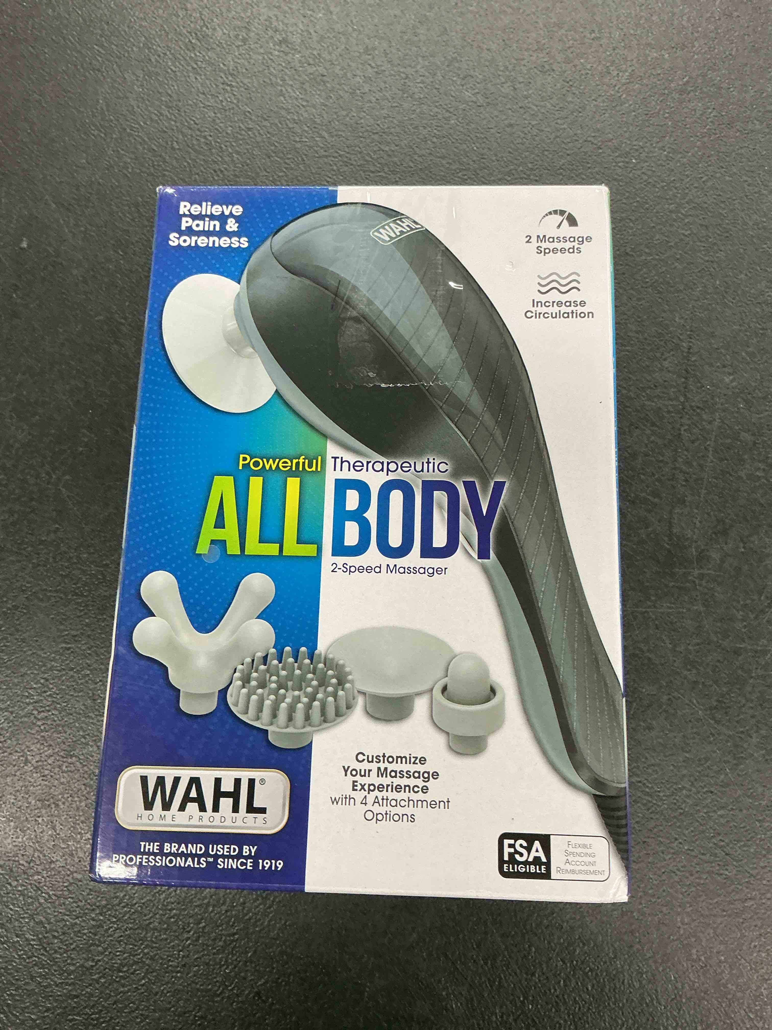 Condition photo showing Good Condition for wahl soothing vibration corded massager with 4 attachment heads, 2 speed massage tool for pressure & pain relief on the face, neck and head, fsa eligible, model 4120-600 5 piece set