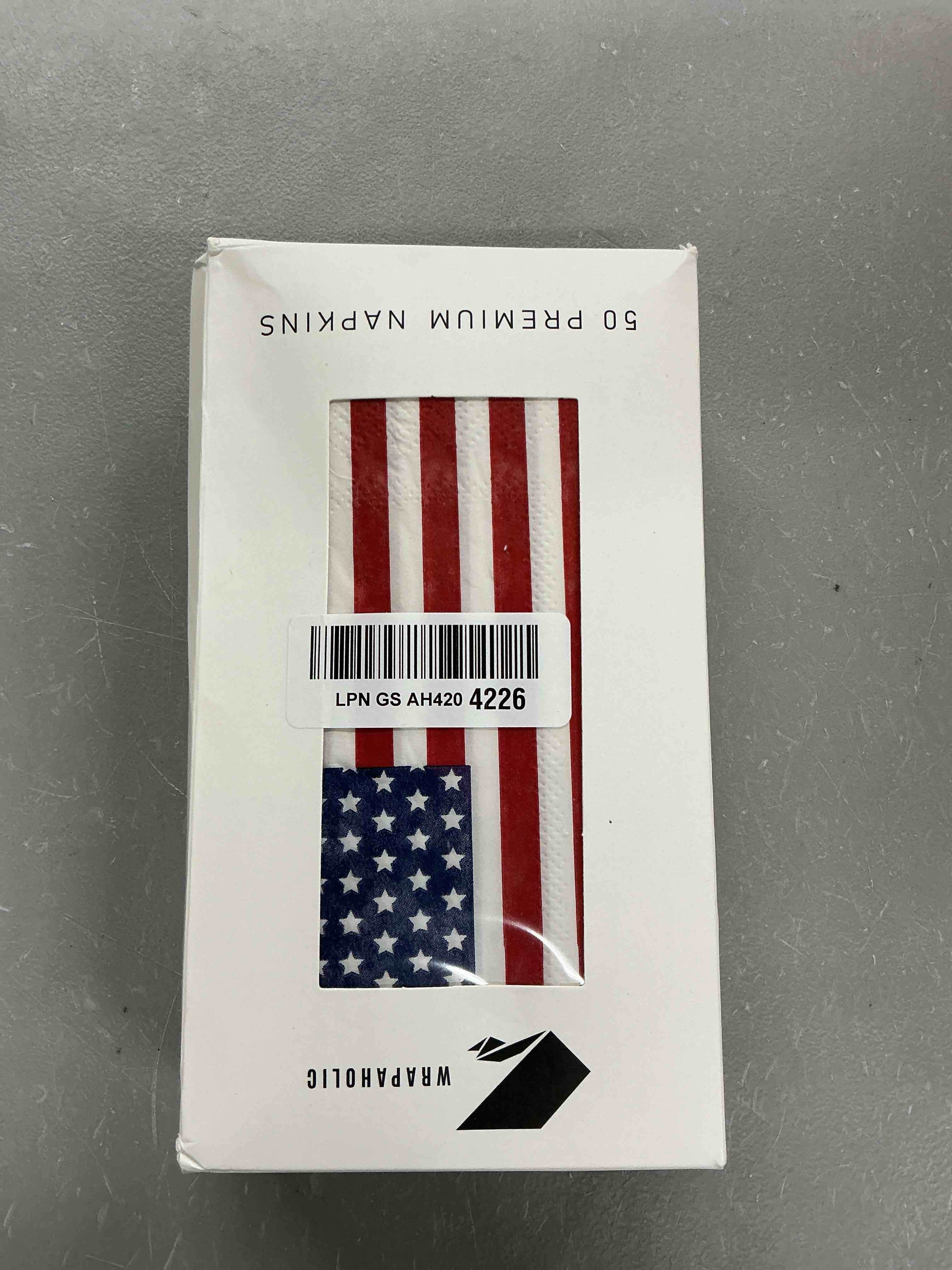 Condition photo showing New/Like New for wrapaholic 50pcs 4th of july flag paper napkins - 3-ply american flags guest disposable hand towels for bathroom, independence day and summer party supplies - 7.9 x 4.3 in usa flag
