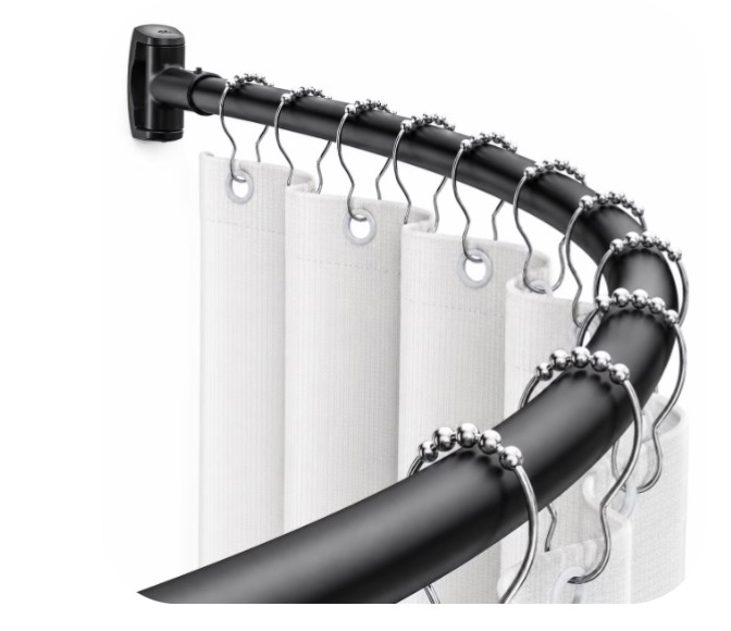 Sicabi Curved Shower Curtain Rod, 45-72" Adjustable Rustproof Steel Tension Rod,Drill Required, Black