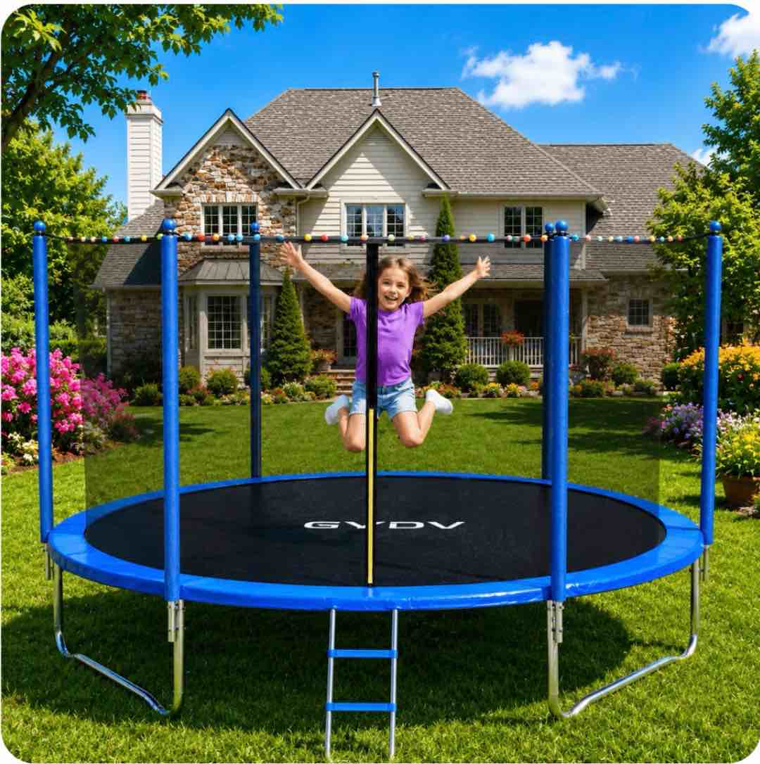 GVDV Outdoor Trampoline 8 Backyard Recreational Trampoline with Enclosure for Kids & Adults