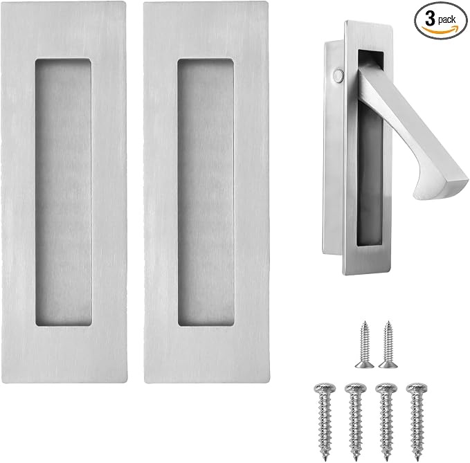 Pocket Door Handles and Edge Pull Matte Black, 6Inch Handles Hardware Latch,Recessed Finger Flush Pulls,for Closet,Sliding,Barn Door 6Inch-B Black