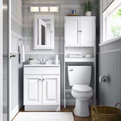Style Selections 22.95-in x 64.25-in x 7.32-in White 3 -Shelf Over-the-Toilet Storage