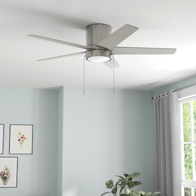 harbor breeze quonta brushed nickel 52-in led indoor flush mount ceiling fan (5-blade)