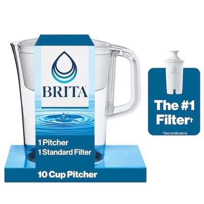 brita large 10 cup white tahoe water filter pitcher with 1 standard filter  made without bpa