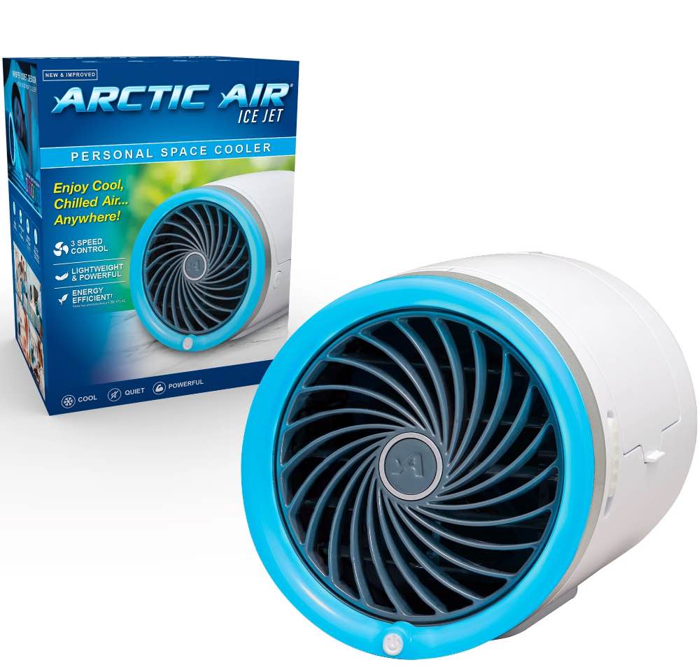 arctic air ice jet air cooler, 3 speed portable cooler with led, lightweight & compact space cooler