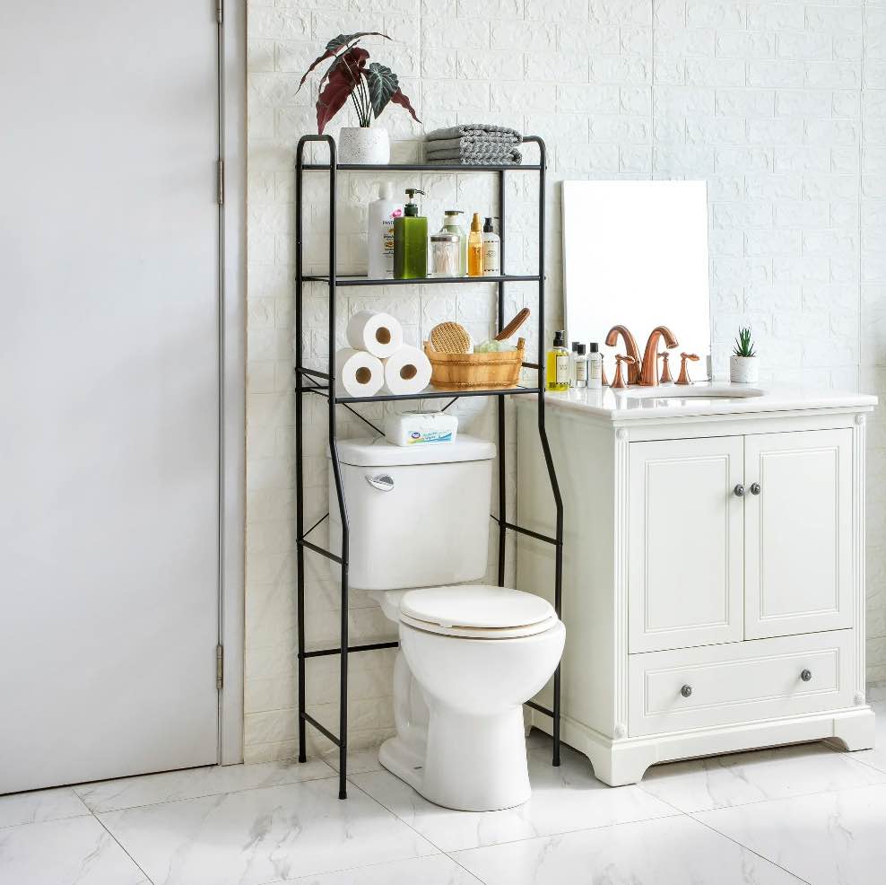 Mainstays Over-the-Toilet Steel Storage Shelf Space Saver, Matte Black