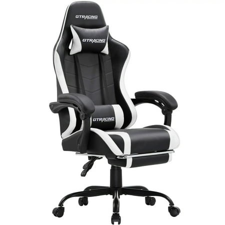 GTRACING GTWD-200 Gaming Chair with Footrest Height Adjustable Office Swivel Reclining White