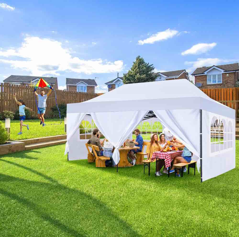 GVDV 10' x 20' Pop up Canopy Tent Party Tent Outdoor Event Instant Tent Gazebo with Removable Sidewalls and Carry Bag, White