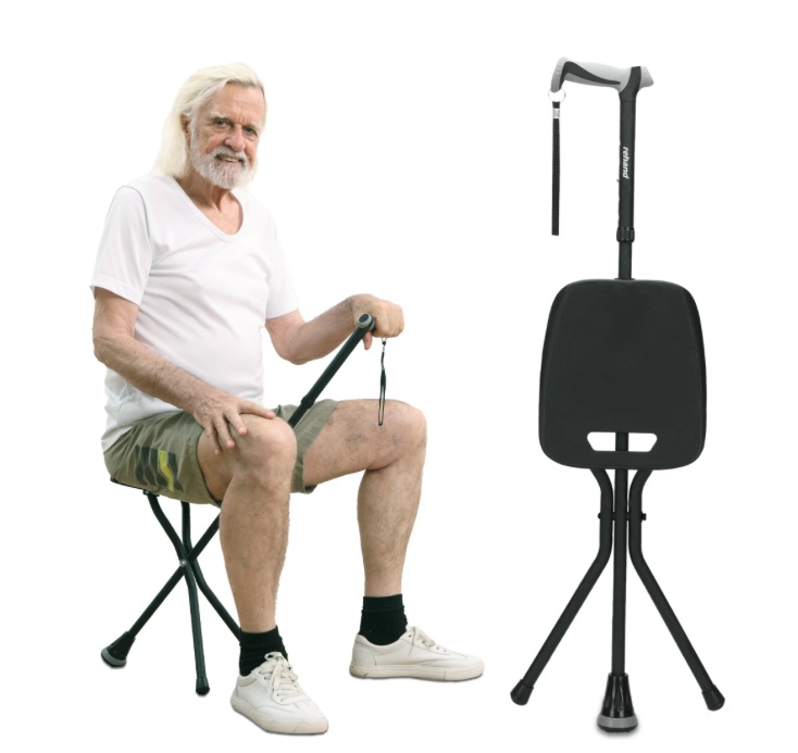 REHAND Walking Canes with Seat 350 LB Capacity,Lightweight Foldable Adjustable Aluminum Walking Stick Chair for Men & Women Seniors,Black