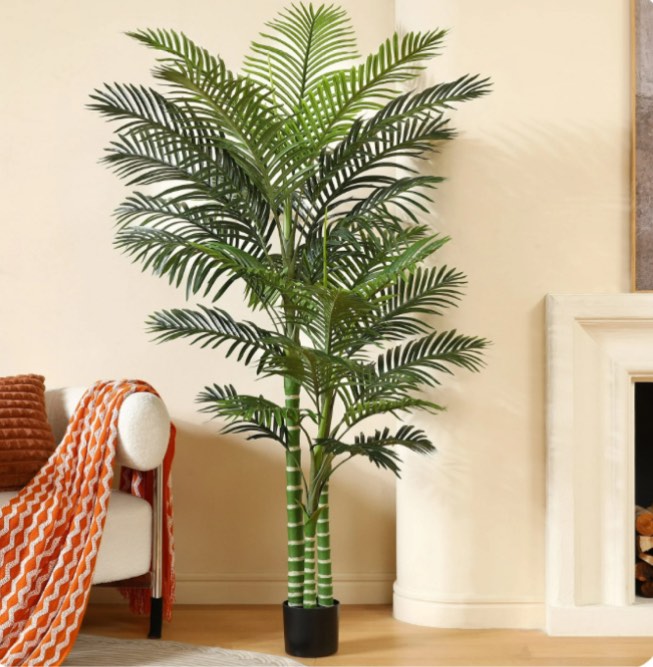 Artificial Golden Cane Palm Plants 6 Feet Fake Tree for Home Decor Indoor Outdoor Faux Areca Palm Tree in Pot for Home Office Perfect Housewarming Gift,Set of 1