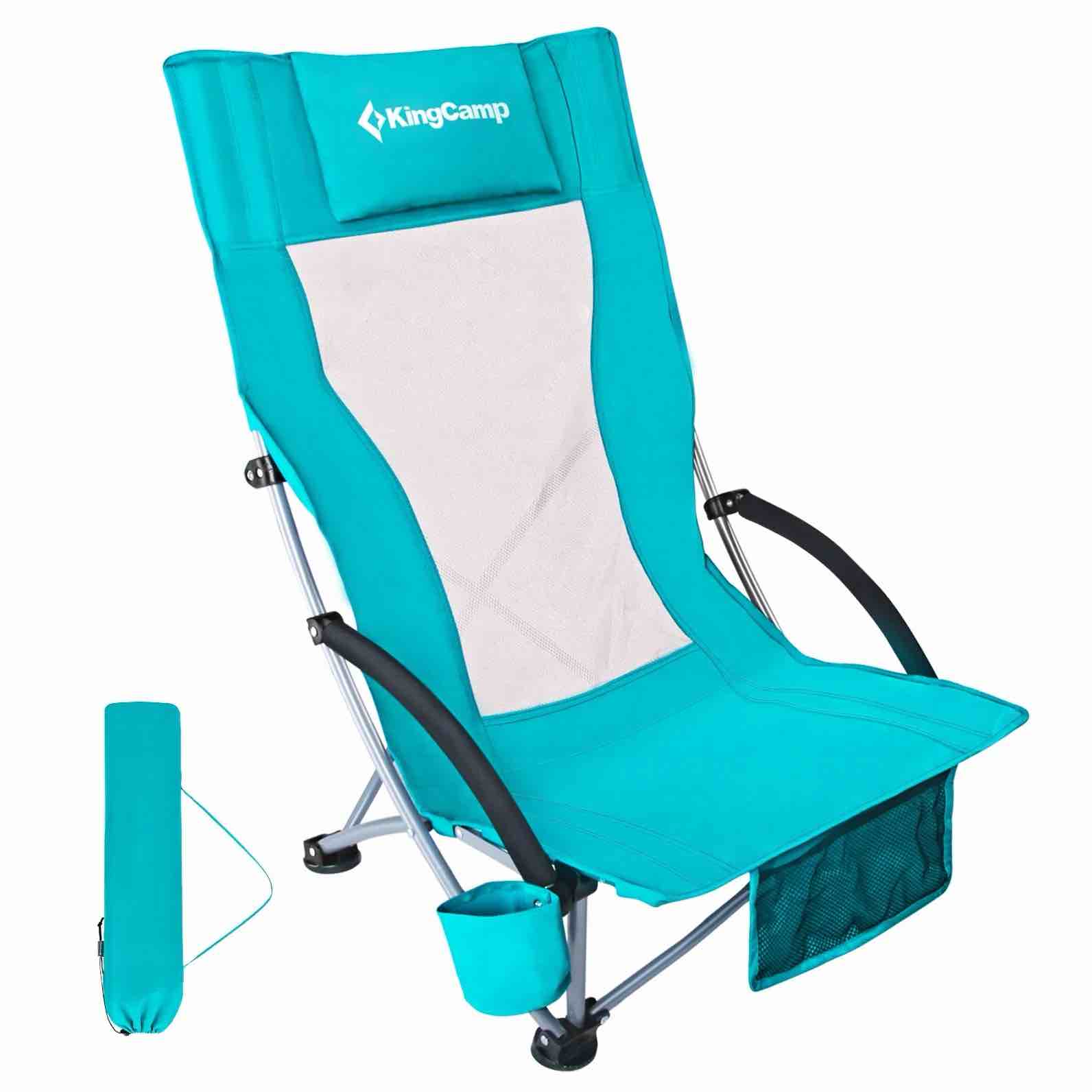 KingCamp Adult High Back Folding Backpack Beach Chair for Camping Fishing & Outdoor Sports Support 300LBS - Cyan