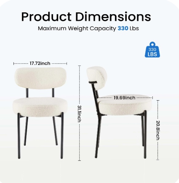 edx Upholstered Dining Chairs, Mid Century Modern Round Dining Room Chairs for Vanity For Living Room Set of 2, White