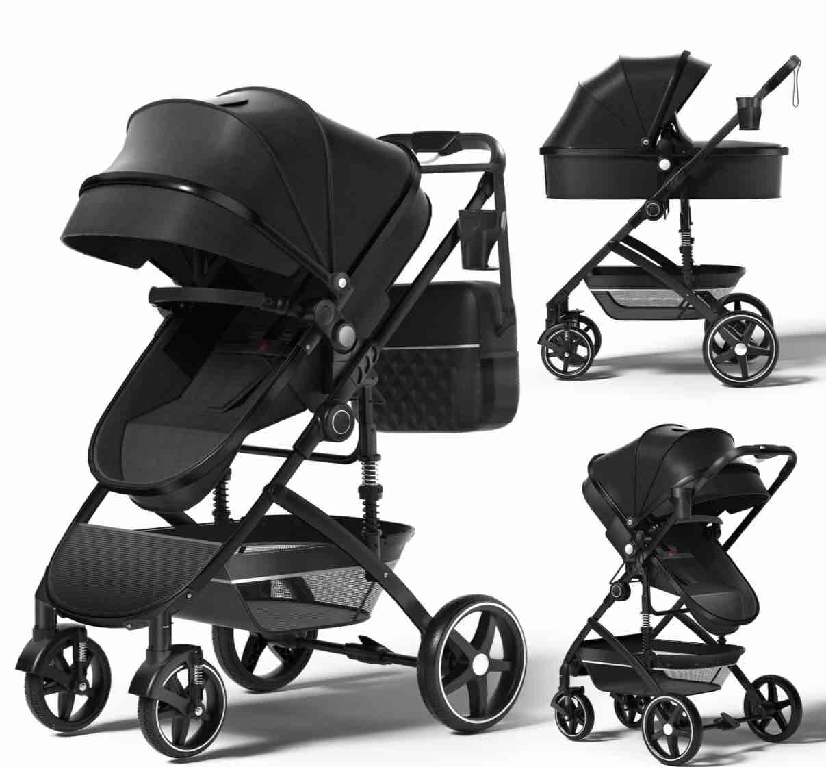 babyeap 2 in 1 baby stroller,foldable lightweight carriage reversible bassinet pram for toddler,travel stroller with with cup holder?storage bag,black