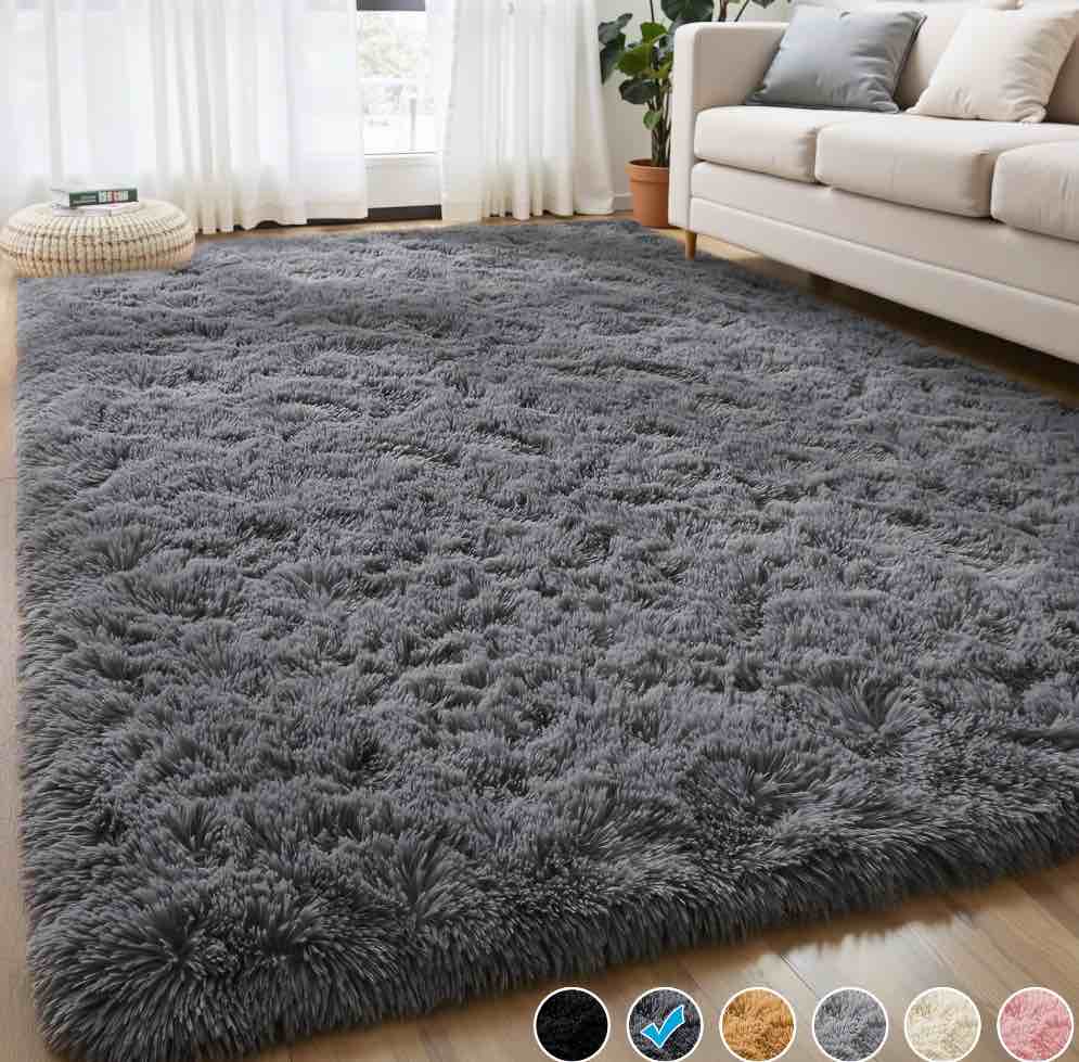 nefoso shag area rug, 8ft x 10ft soft fluffy area rugs for living room bedroom decor carpet, dark gray