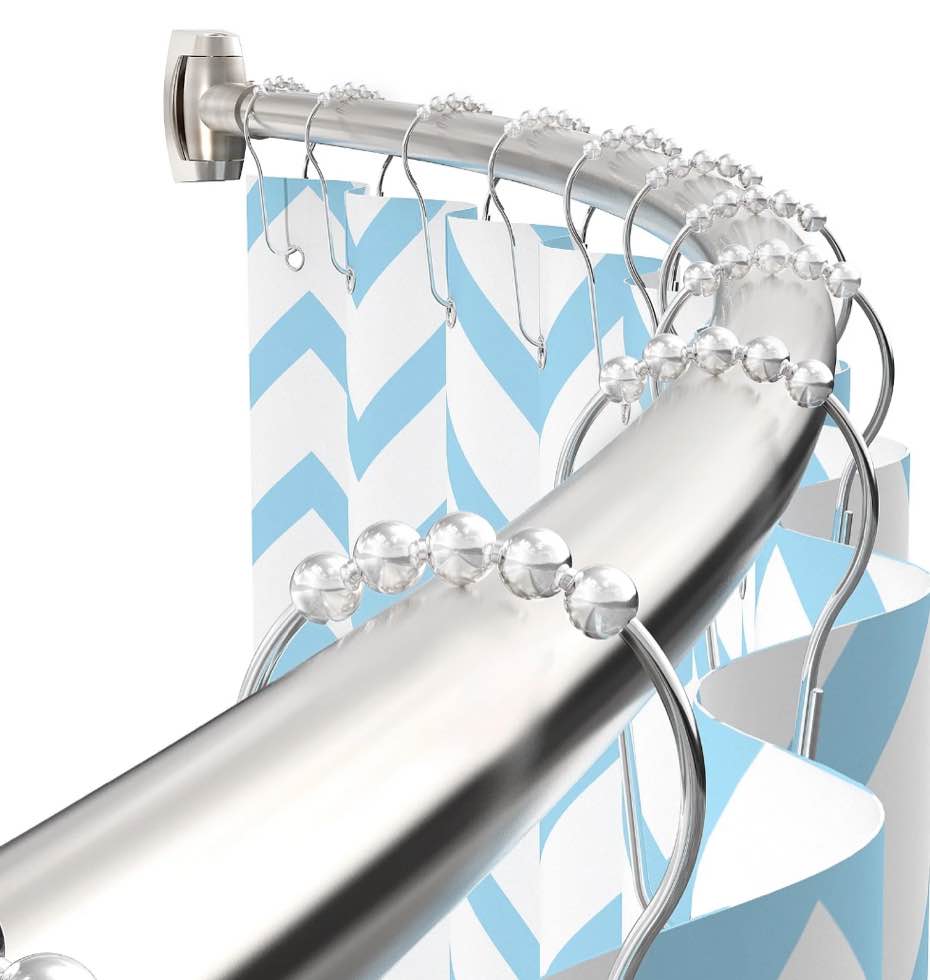 yeabett curved shower curtain rod 43-72 inches adjustable, shower rods for bathroom aluminum rustproof, round shower curtain rod expandable, brush nickel