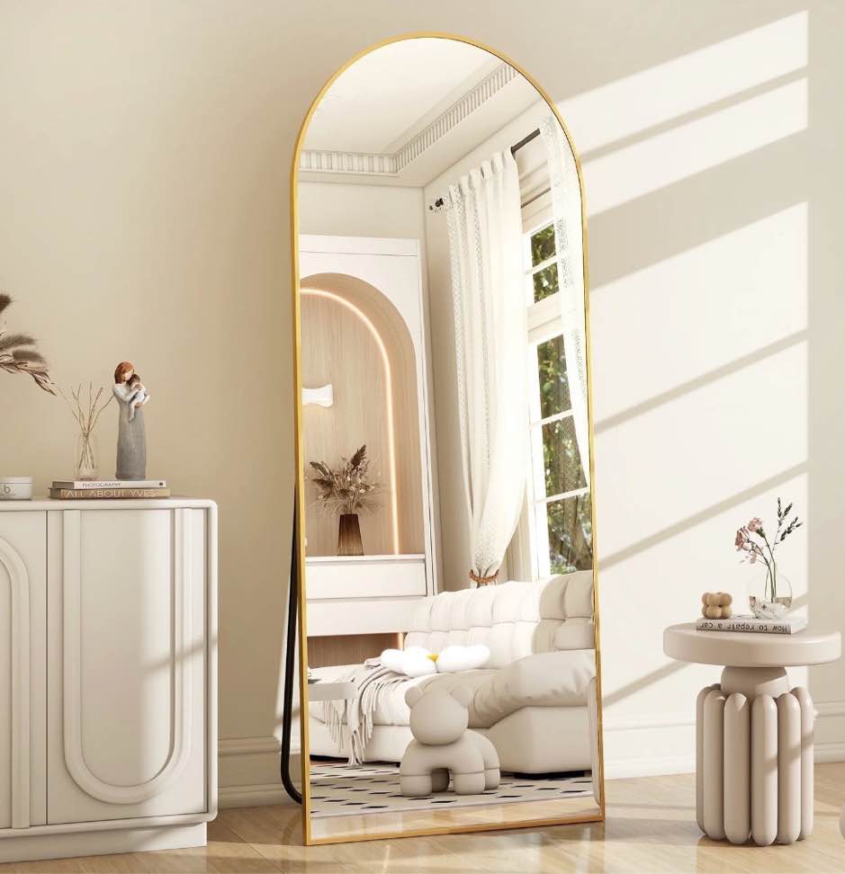 BEAUTYPEAK 64"x 21" Full Length Mirror Arched Standing Floor Mirror Full Body Mirror, Gold