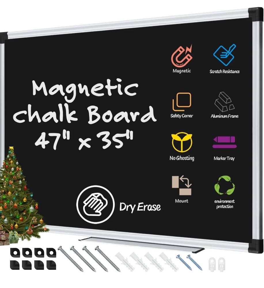 AGCAN Dry Erase Black Board 47" x 35" Aluminum Framed Wall Chalkboard Magnetic Blackboard for Kids